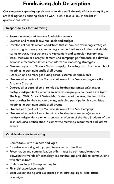 marketing and fundraising job description.